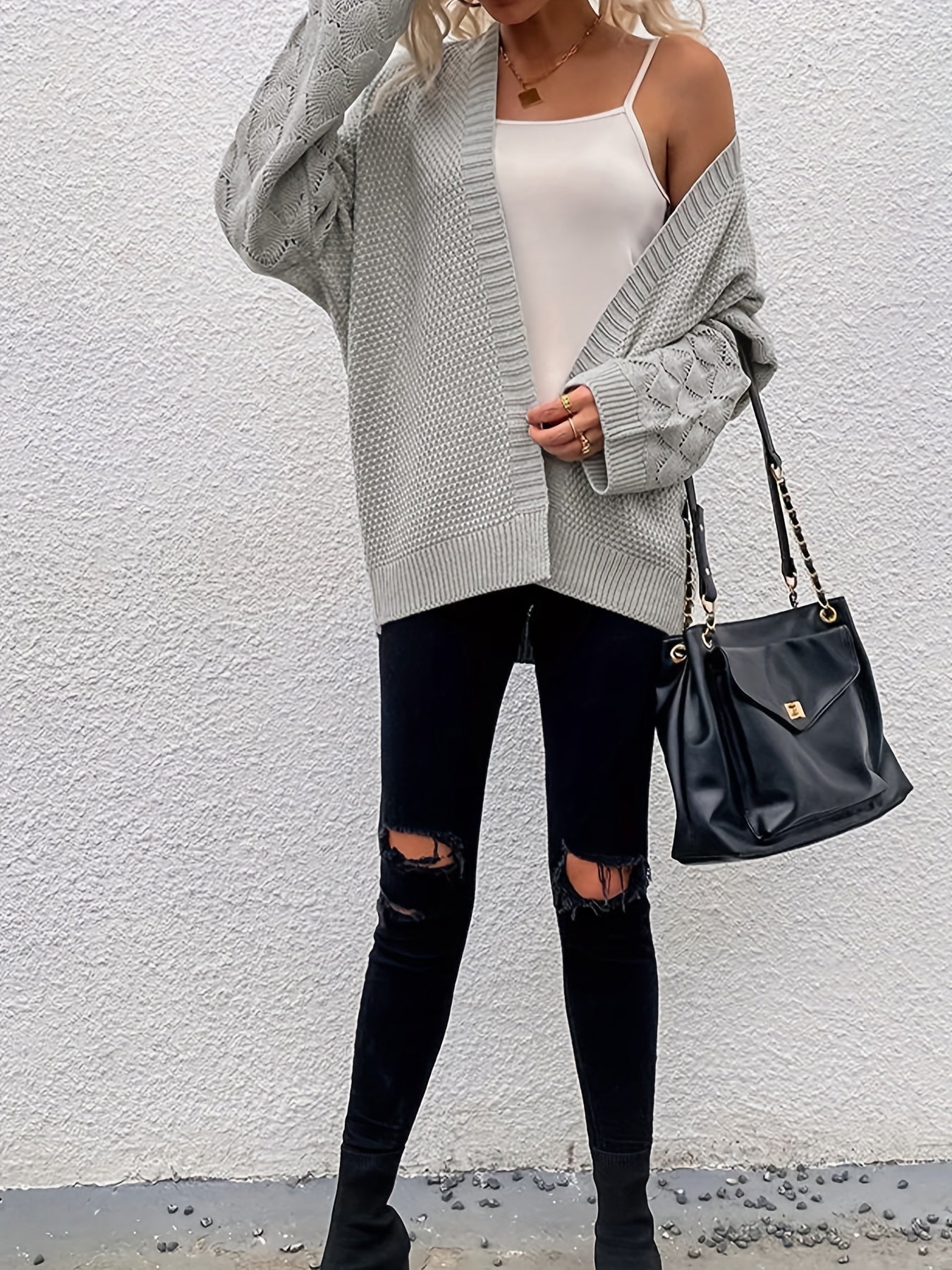 Women's Plus Size Open Front Knitted Cardigan