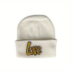 LOVE Sequin Decor Beanie Couple Knit Hat Lightweight Warm Skull Cap