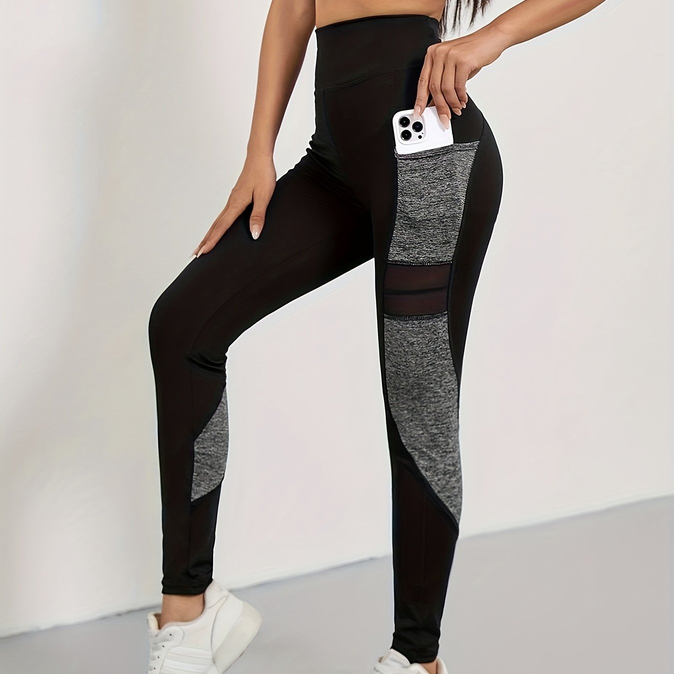 Mesh Stitching Yoga Leggings High Waist Hip Lifting Workout Pants
