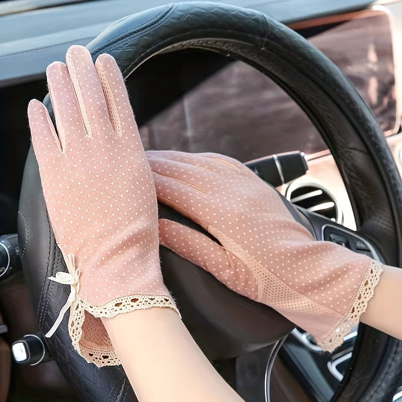 Bowknot Lace Dotted Gloves Elastic Thin Breathable Gloves for Women