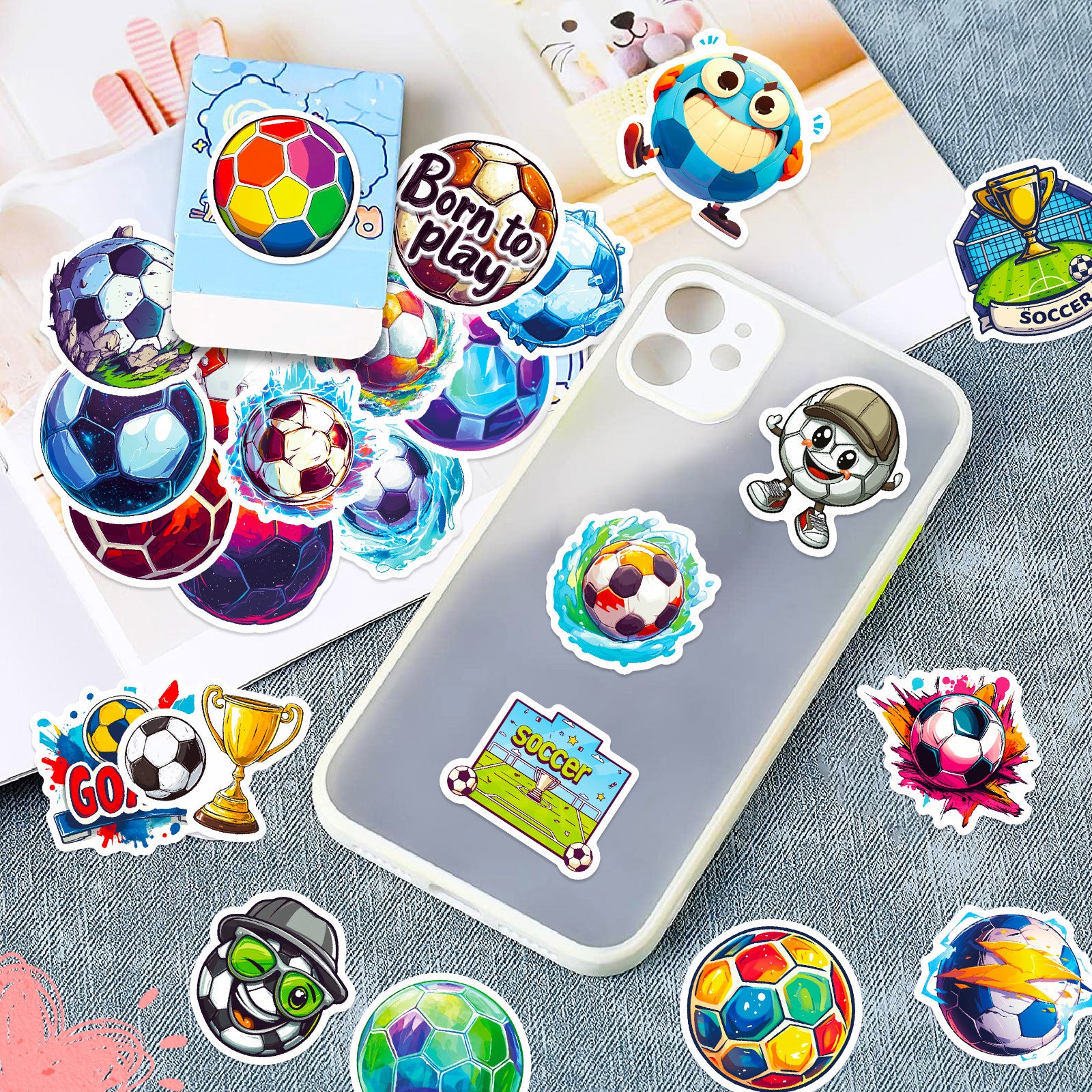 50pcs Vintage Soccer Ball Stickers for DIY Laptop Skateb