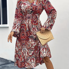 Boho Dress Paisley Floral Print V Neck Maxi Dress