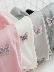 5pcs Girls' Frilled Edge Bike Shorts with Butterfly Graphics