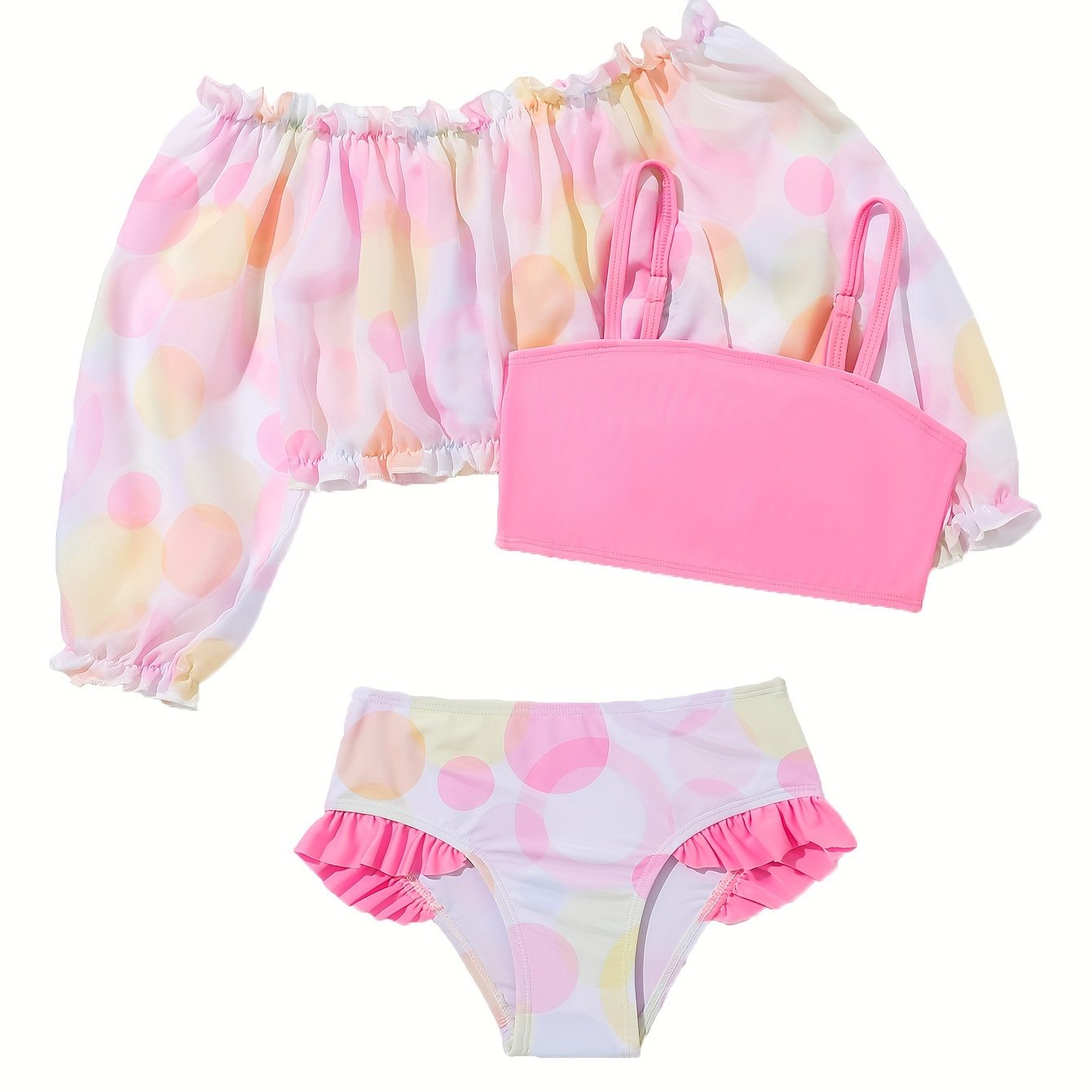 Girls Ruffle Trim 3pcs Bikini Set