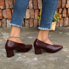 Women's Snakeskin Chunky Heel Point Toe Pumps