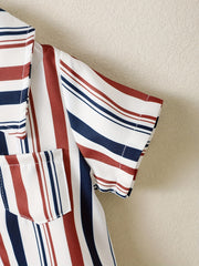 2pcs Baby Boys Striped Short Sleeve Shirt & Shorts Set For Summer