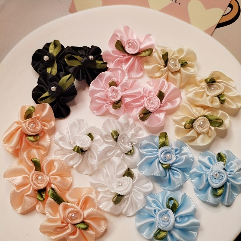 10pcs DIY Head Flower Headdress Decor Pack with Ribbon Rose Small Flower
