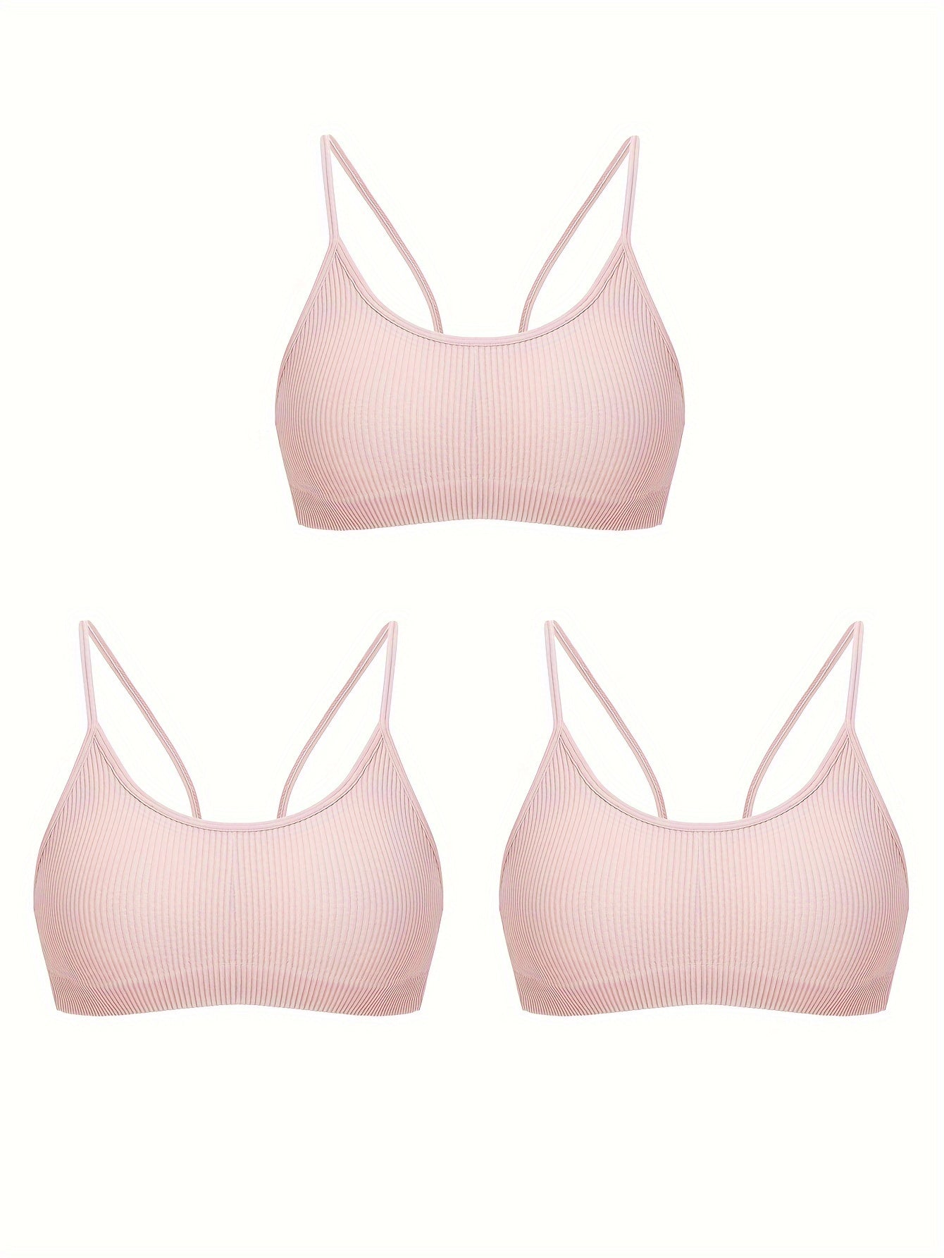 3pcs Ribbed Wireless Bras Breathable Stretch Bra Women's Lingerie & Underwear