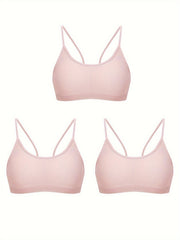 3pcs Ribbed Wireless Bras Breathable Stretch Bra Women's Lingerie & Underwear