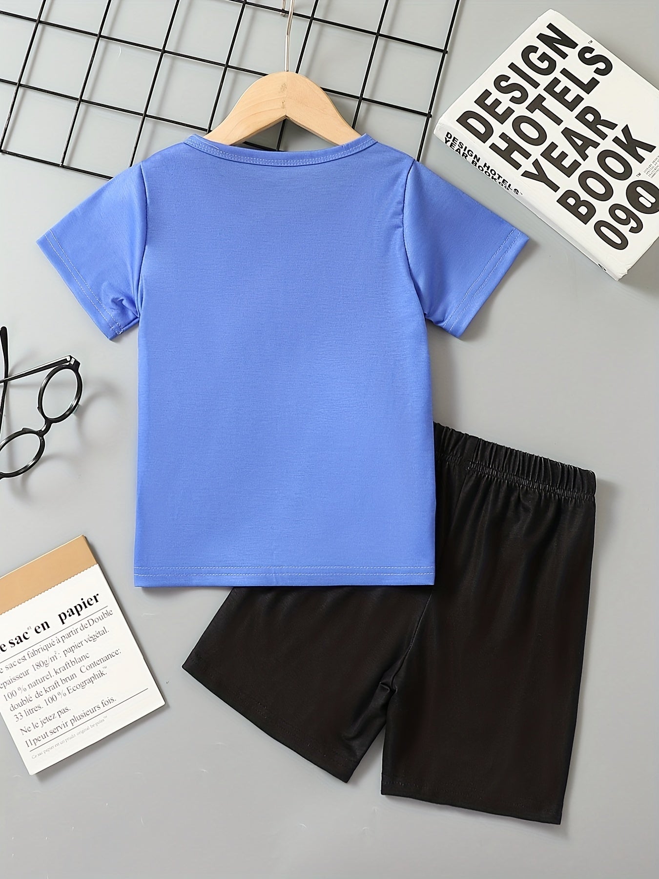 Excavator Print Casual Outfit T-shirt & Shorts Set for Boys