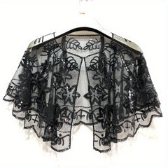 Vintage Sequin Embroidery Shawl Ruffles Cape