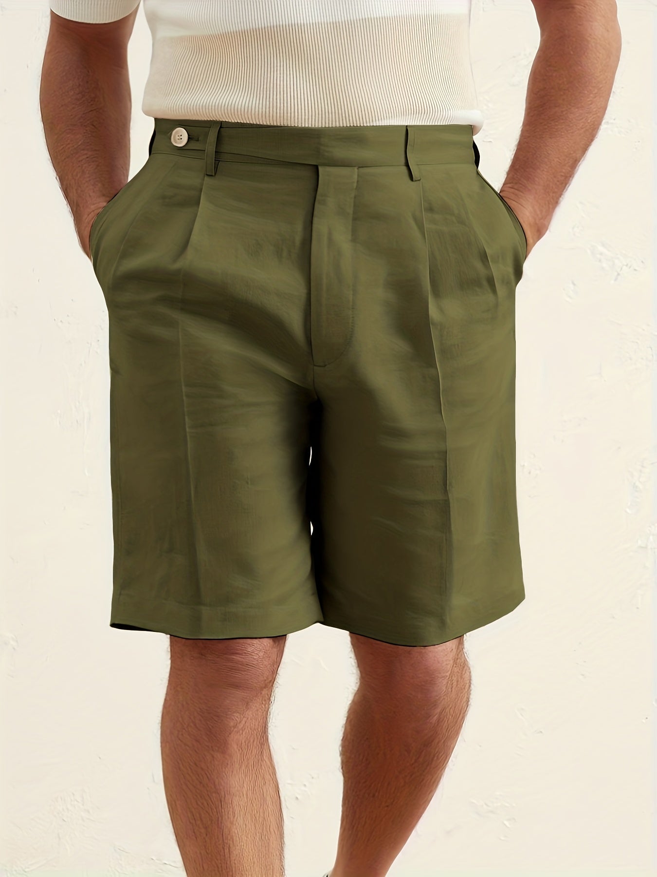 Solid Cotton Classic Dress Shorts Men's Formal Summer Business Wedding Party