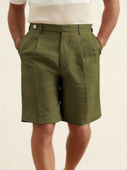 Solid Cotton Classic Dress Shorts Men's Formal Summer Business Wedding Party