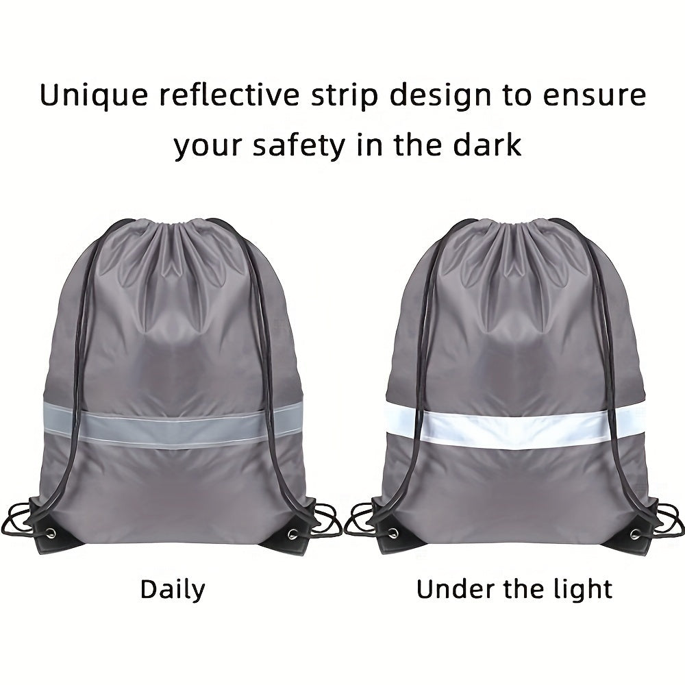10pcs Reflective Drawstring Backpack for Sports Towel Water Cup Cosmetics