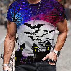 Dark Castle Bat Pattern Print T Shirt for Men