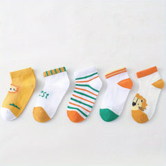 5 Pairs Kids Boat Socks Thin Cotton Breathable Crew Socks Boys Girls