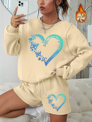 Heart & Butterfly Print Sweatshirt & Shorts 2 Piece Set