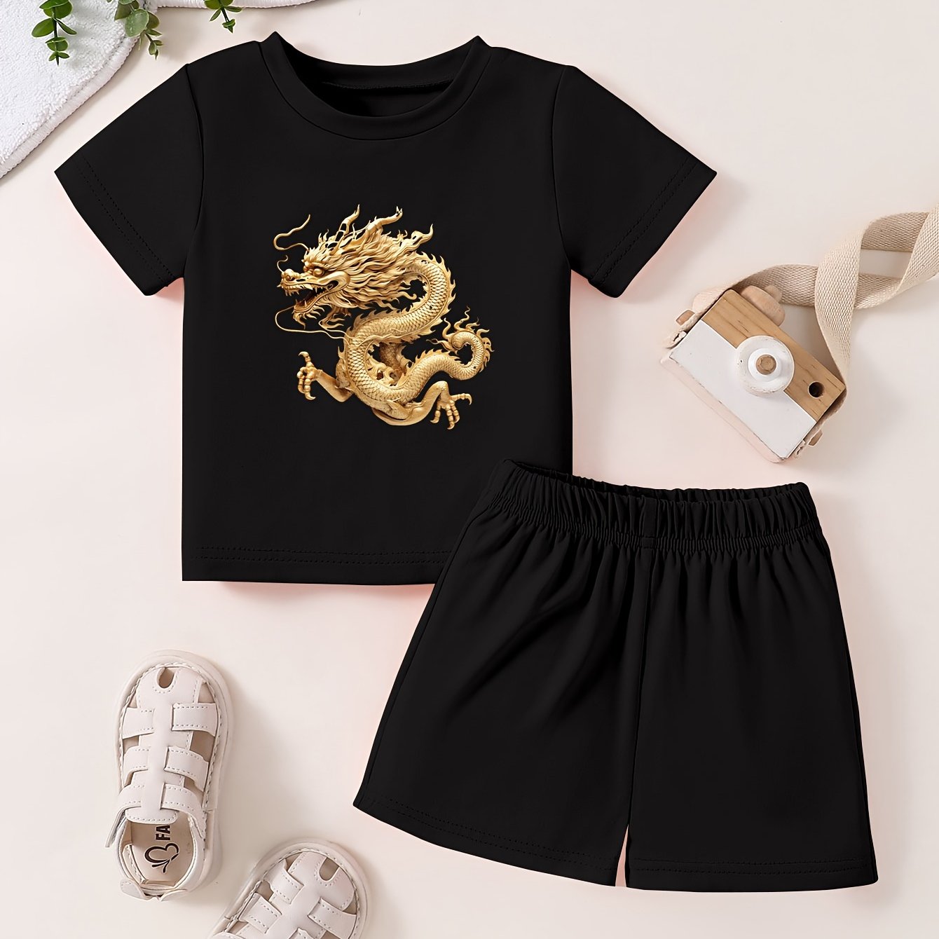 Toddler 2pcs Set Short Sleeve T shirt & Matching Shorts Cartoon Cotton Summer