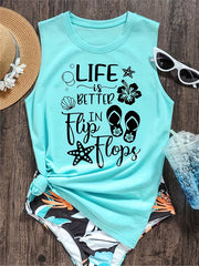 Letter Print Tank Top Crew Neck Sleeveless Summer Beach Women's Tank Top