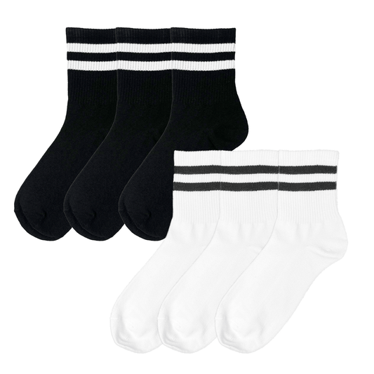 6 Pairs Men's Striped Crew Socks Comfy Casual Style Winter & Autumn
