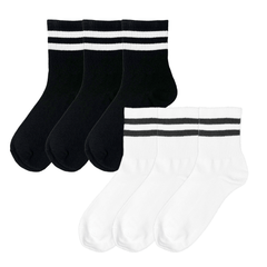 6 Pairs Men's Striped Crew Socks Comfy Casual Style Winter & Autumn