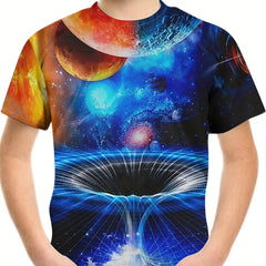 3D Space Graphic T shirt for Boys Breathable & Stretchy Summer Tee for Kids