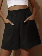 Boho Dual Pockets Wide Leg Shorts Casual Elastic Smocked Waist Shorts