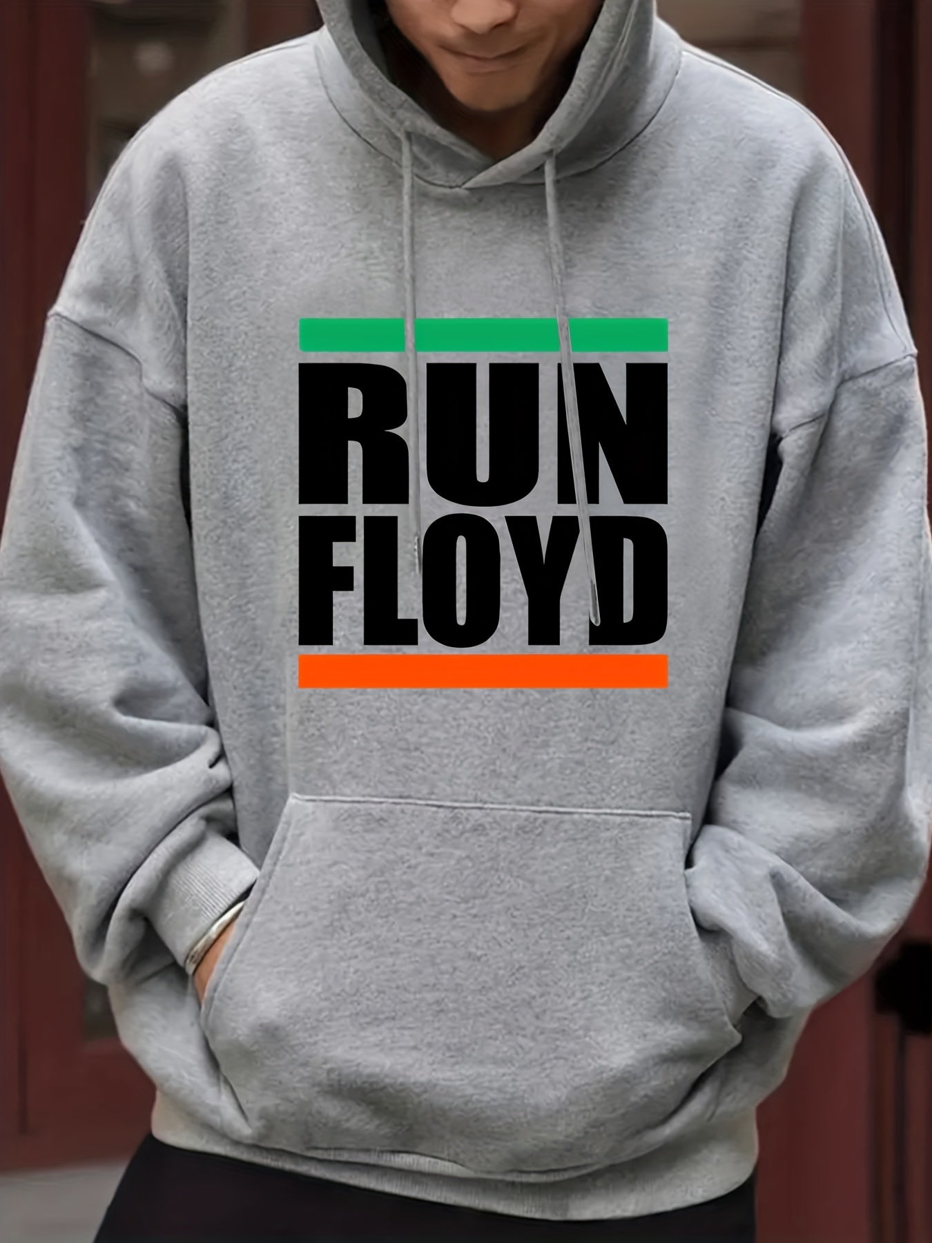 Men's Letter Print Hooded Sweatshirt Drawstrings