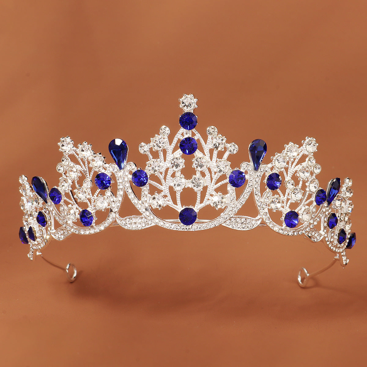 Silver Tiara Sapphire Crown Crystal Headband for Women Girls