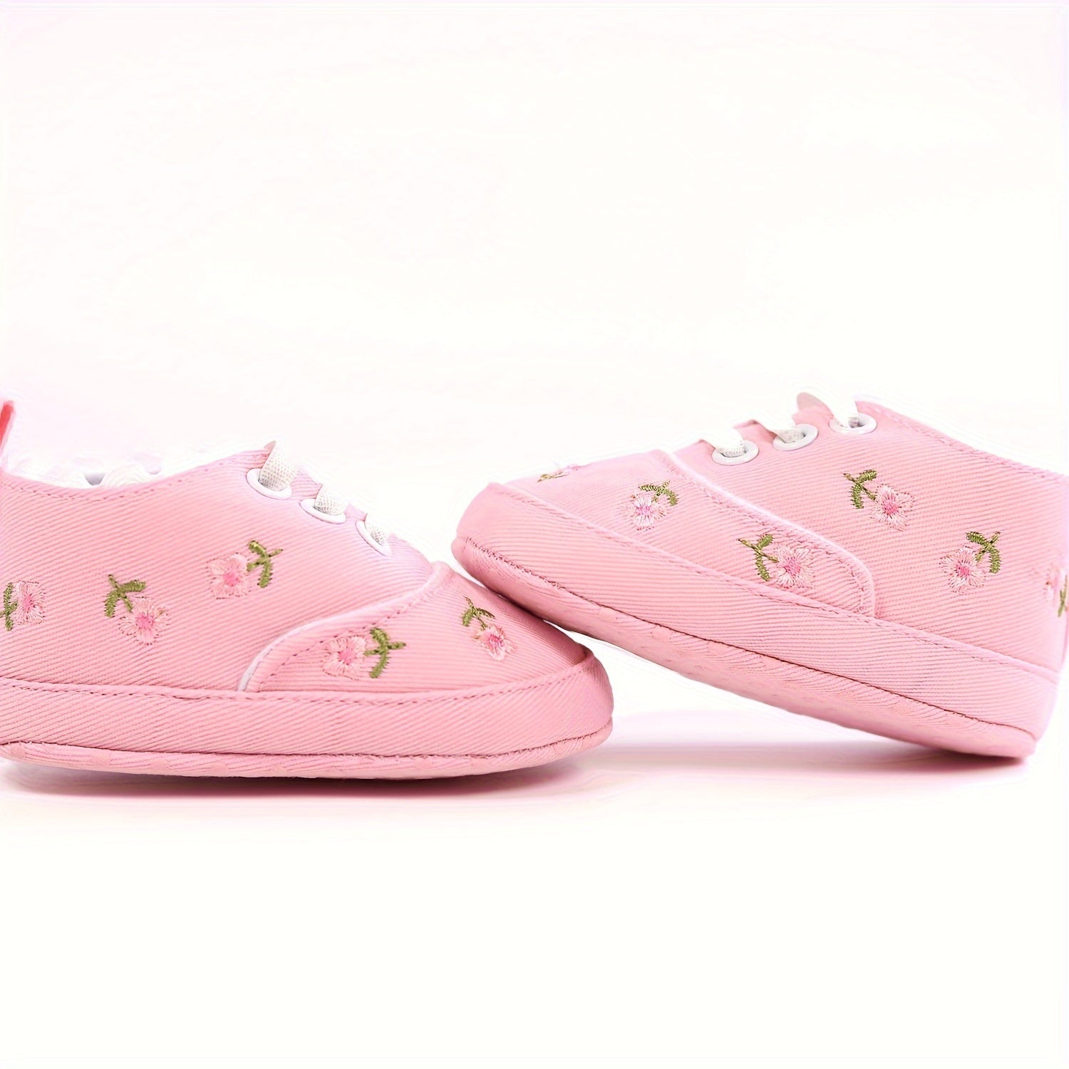 Baby Girls Embroidered Flower Sneakers Lightweight Non Slip Shoes