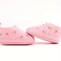 Baby Girls Embroidered Flower Sneakers Lightweight Non Slip Shoes