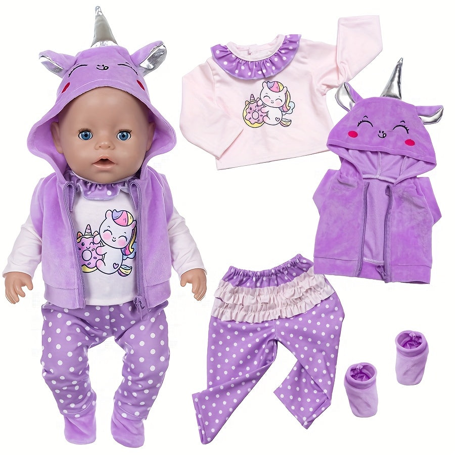 Purple Unicorn Doll Outfit Set for 17 inch Dolls with Cloak & Accessories