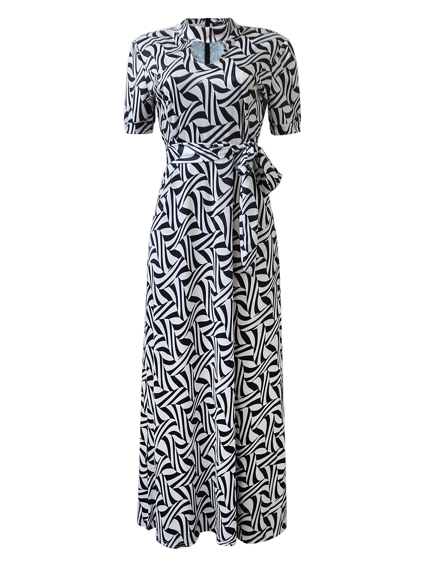 Fluid Print Mock Neck Cut Out Maxi Dress