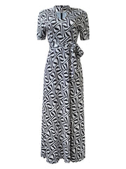 Fluid Print Mock Neck Cut Out Maxi Dress