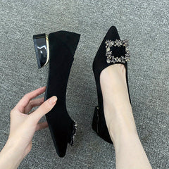 Women's Rhinestone Pointed Toe Low Heel Slip On Shoes
