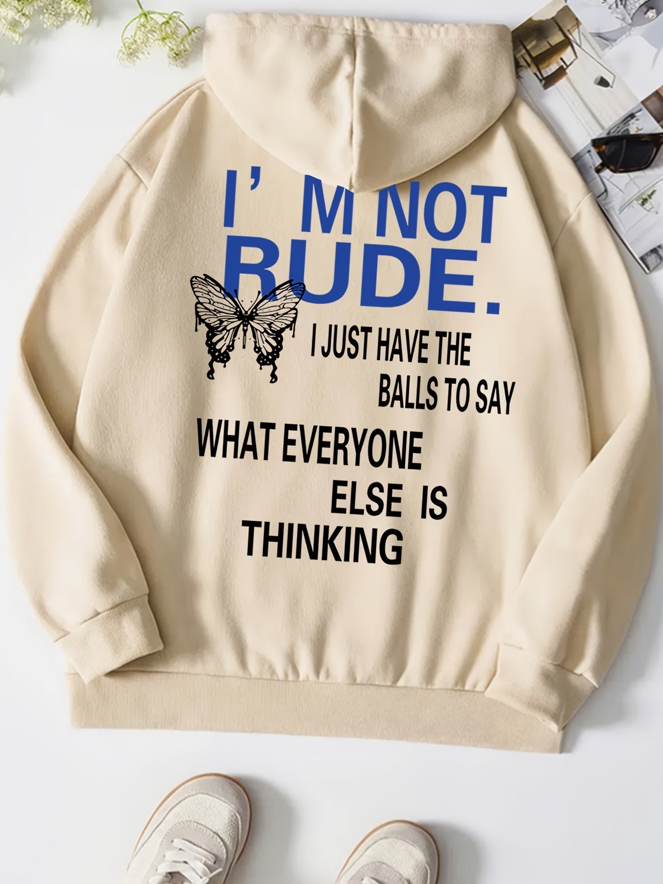 Butterfly Print Drawstring Hoodie Long Sleeve Sweatshirt