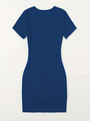 Letter Print Bodycon Dress Casual Crew Round Neck Short Sleeve Dress