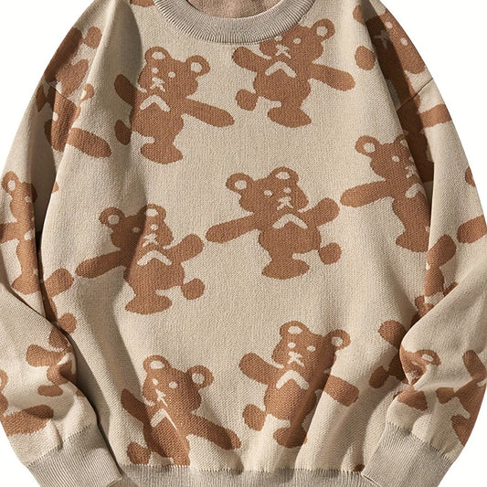 Men's Bear Pattern Pullover Sweater & Warm Couple Clothing