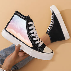 Dream Cloud Print High Top Canvas Sneakers Lace Up Skate Shoes