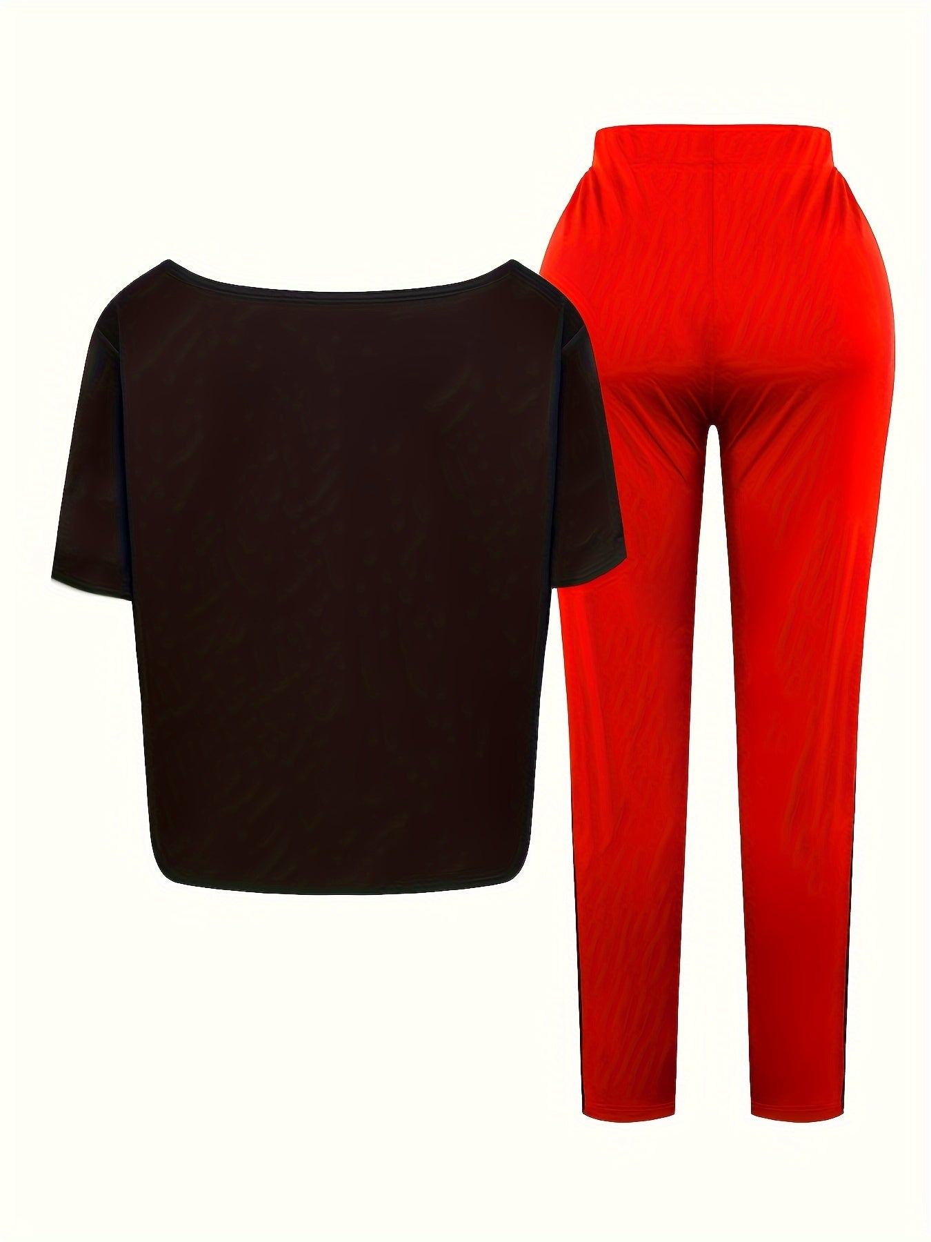 Women's Plus Lip Print Tee & Colorblock Pants Set