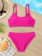 Girls Solid Swimsuit Set Cami Top Briefs Bikini Swimwear Set