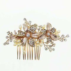 Leaf Bridal Hair Comb Faux Pearl Crystal Headpiece