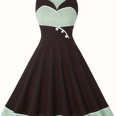 Vintage Halter Neck Backless Dress Women's Clothing