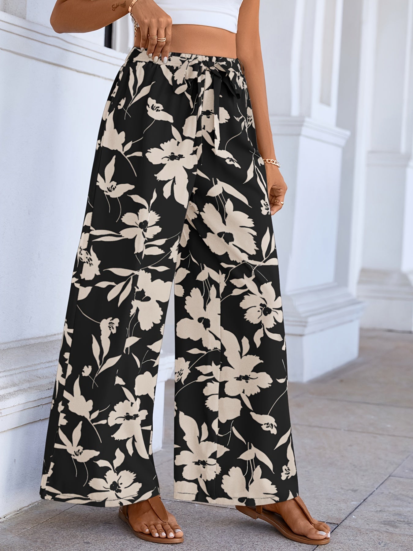 Floral Print Wide Leg Pants High Waist Summer Pants Women's Clothing