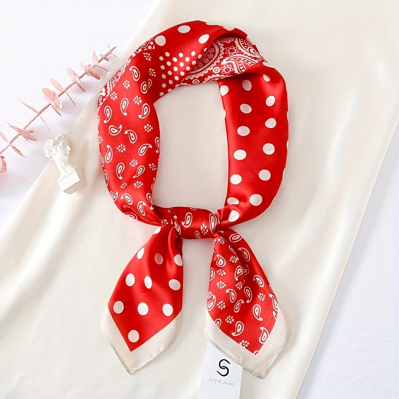 Paisley Polka Dot Print Bandana Satin Square Scarf Silk Head Wrap