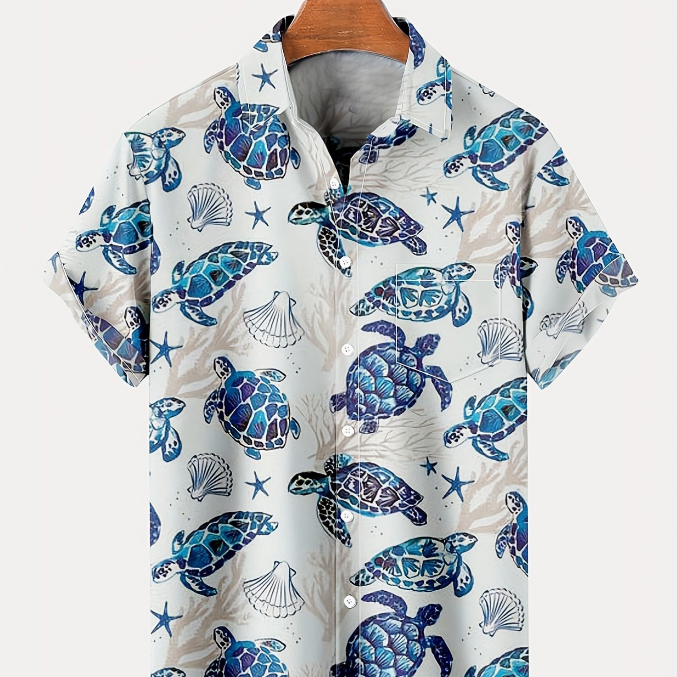 Hawaiian Style Turtle Print Men's Short Sleeve Shirt
