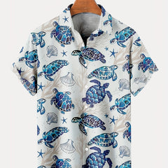 Hawaiian Style Turtle Print Men's Short Sleeve Shirt