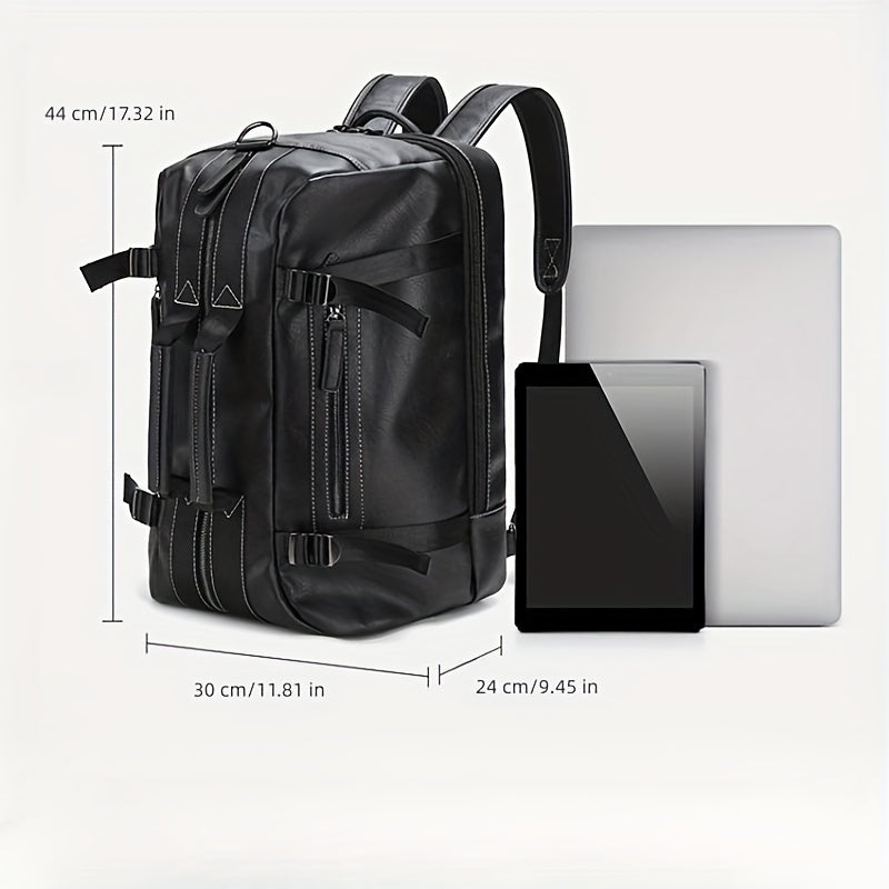 Men's Large Capacity PU Leather Backpack Crossbody Travel Business Bag