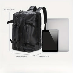Men's Large Capacity PU Leather Backpack Crossbody Travel Business Bag