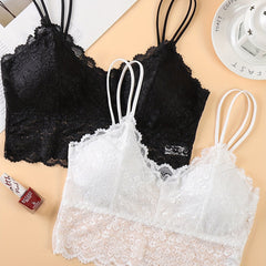 2pcs Lace Wireless Bras Comfy & Breathable Double Straps Lingerie Underwear